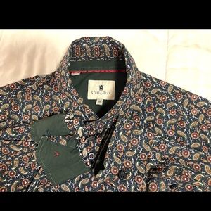 Steel & Jelly Mens Medium Button Down Shirt Paisley Green Blue Red Spread Collar